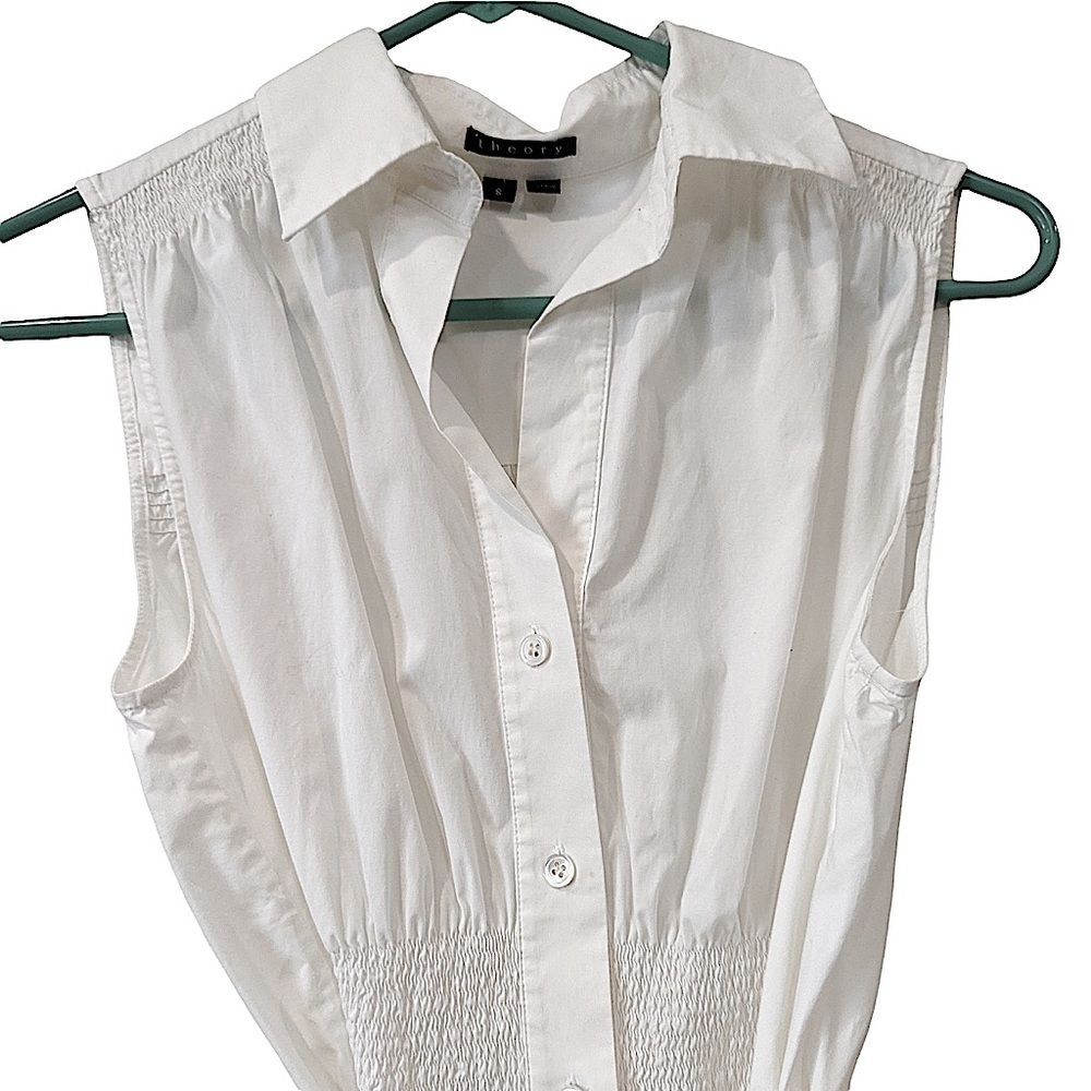 THEORY White Sleeveless Smocked Detail Blouse Size Small - Picture 6 of 8